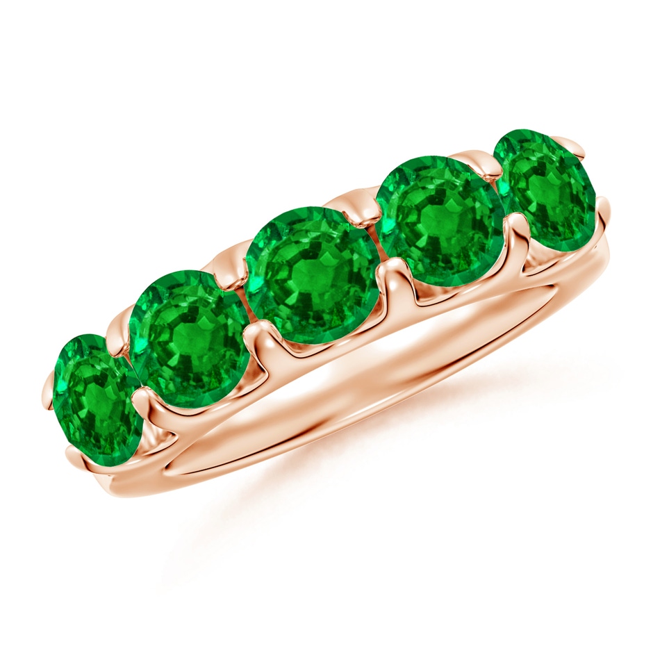 5.5mm AAAA Shared Prong Set Half Eternity Emerald Wedding Band in Rose Gold 