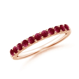 2.1mm A Shared Prong Set Half Eternity Ruby Wedding Band in Rose Gold