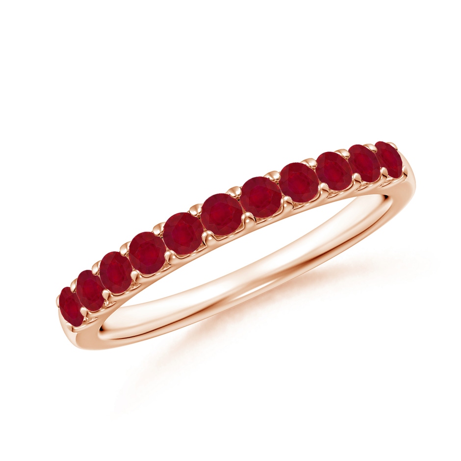 2.1mm AA Shared Prong Set Half Eternity Ruby Wedding Band in Rose Gold 