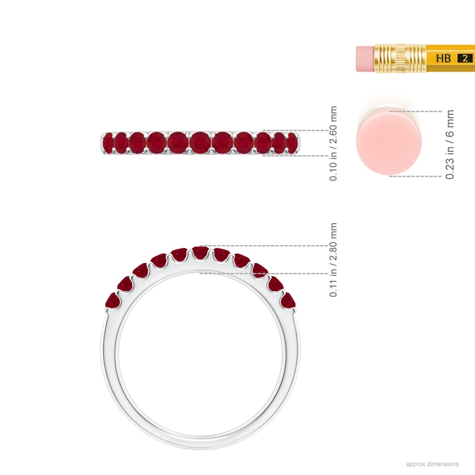 2.1mm AA Shared Prong Set Half Eternity Ruby Wedding Band in White Gold ruler