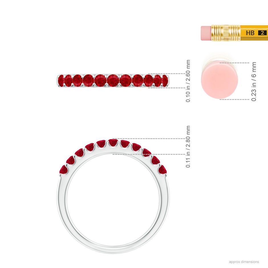 2.1mm AAA Shared Prong Set Half Eternity Ruby Wedding Band in White Gold ruler