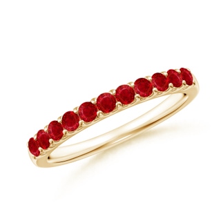 2.1mm AAA Shared Prong Set Half Eternity Ruby Wedding Band in Yellow Gold