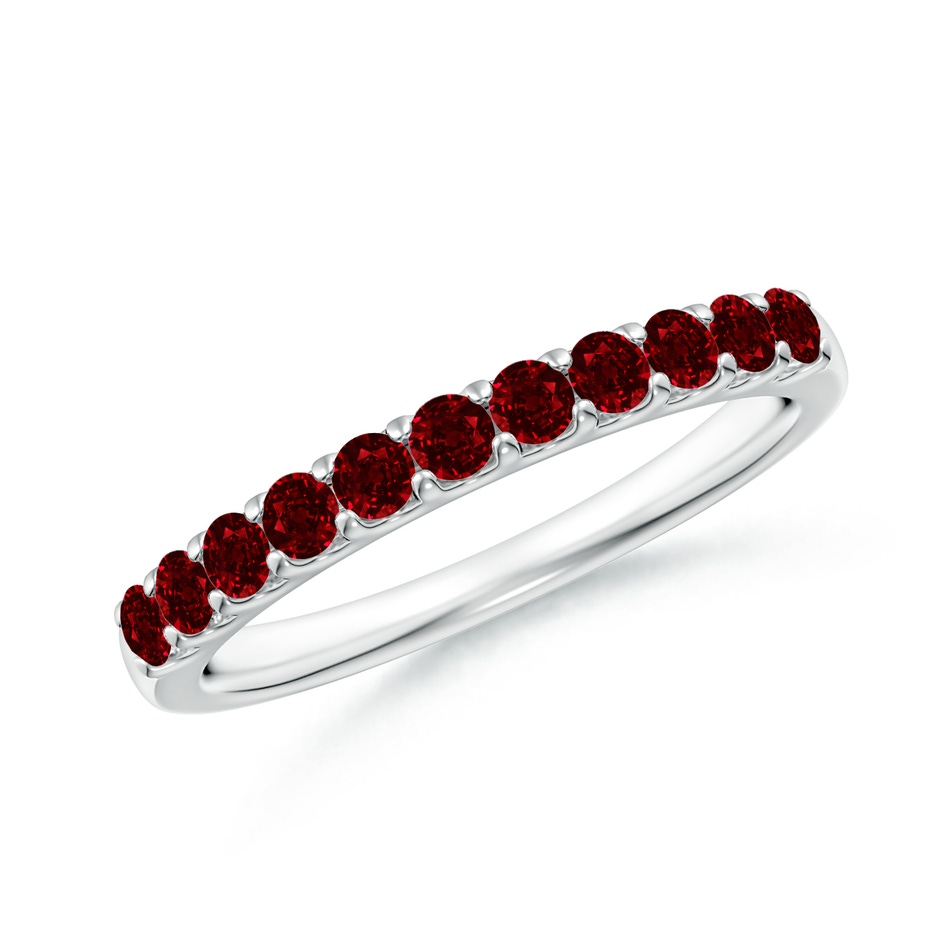 2.1mm AAAA Shared Prong Set Half Eternity Ruby Wedding Band in White Gold 