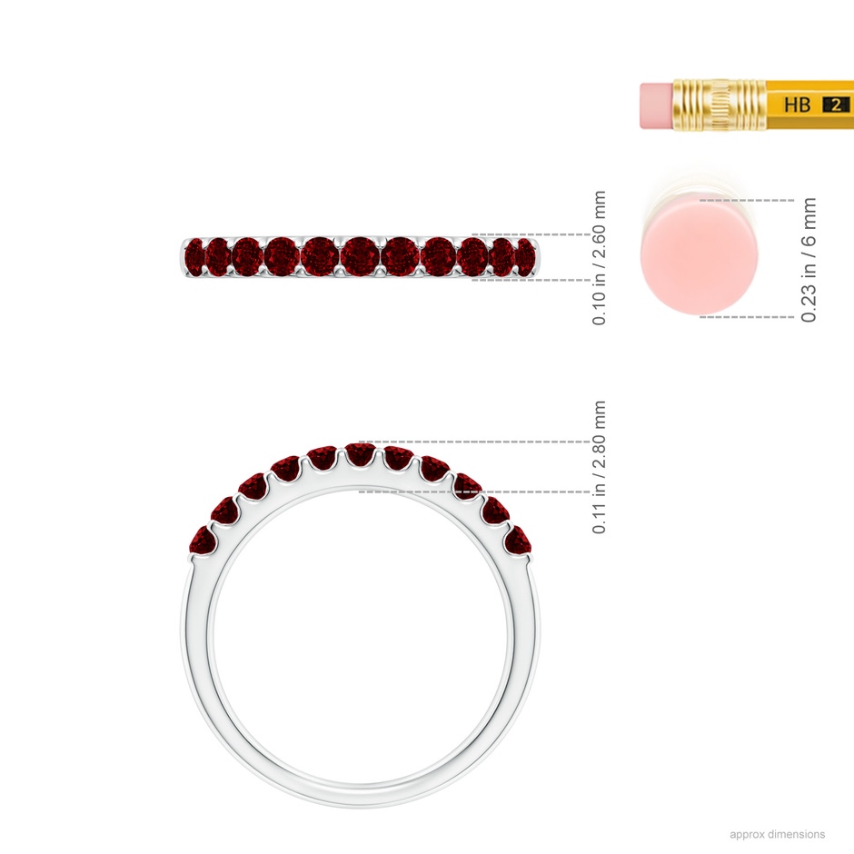 2.1mm AAAA Shared Prong Set Half Eternity Ruby Wedding Band in White Gold ruler
