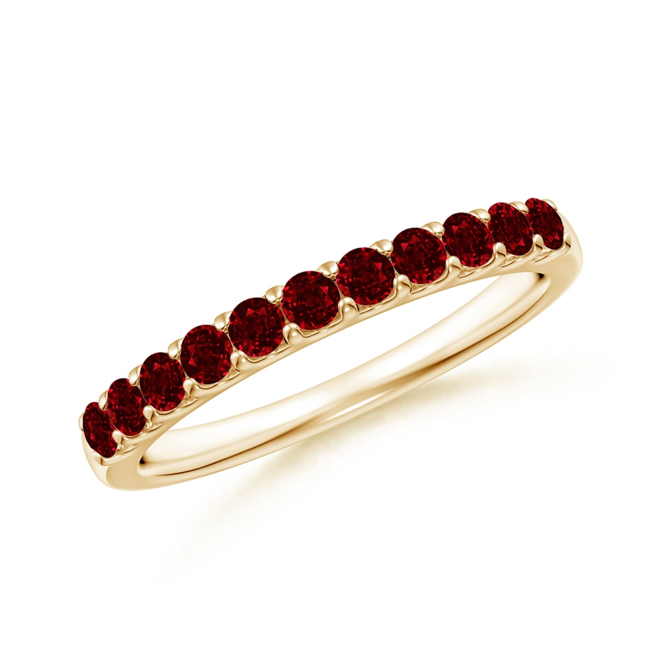 2.1mm AAAA Shared Prong Set Half Eternity Ruby Wedding Band in Yellow Gold 