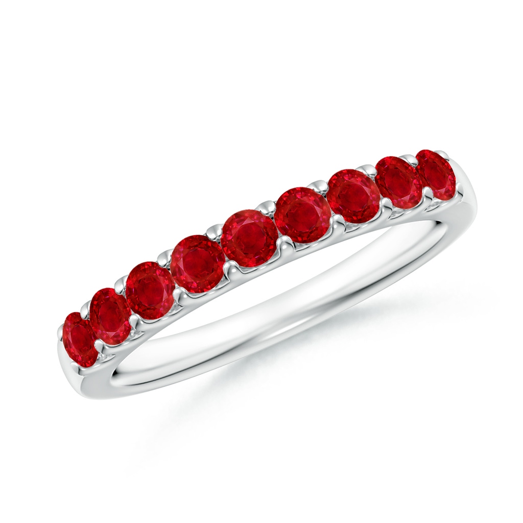 2.5mm AAA Shared Prong Set Half Eternity Ruby Wedding Band in White Gold
