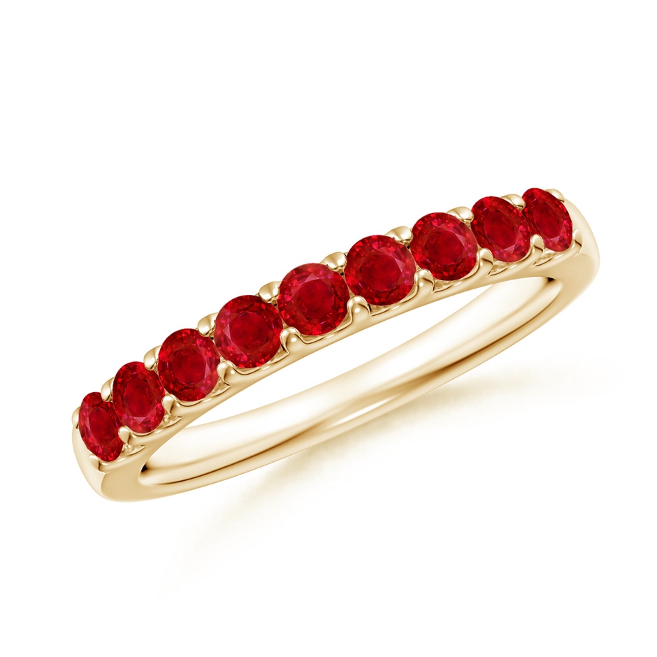 2.5mm AAA Shared Prong Set Half Eternity Ruby Wedding Band in Yellow Gold 
