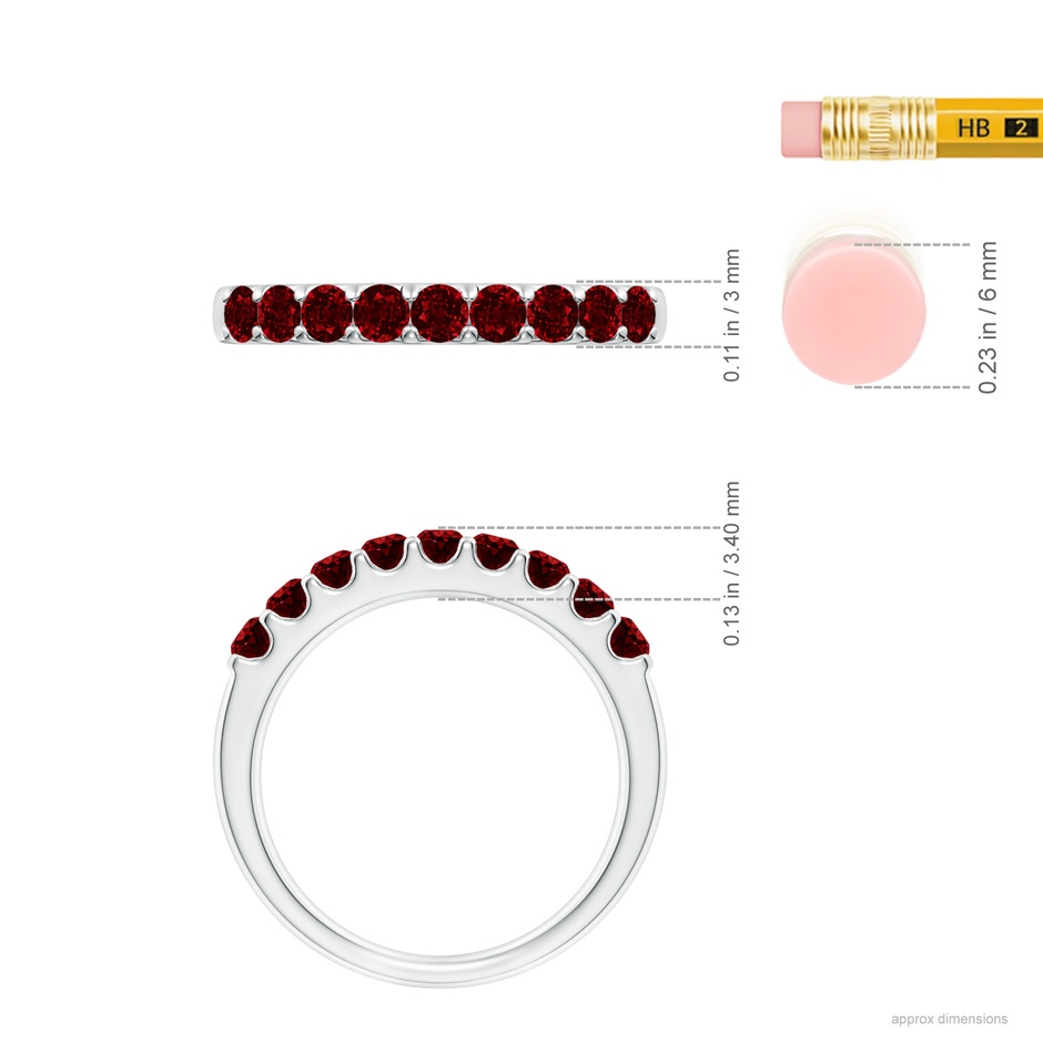 2.5mm AAAA Shared Prong Set Half Eternity Ruby Wedding Band in P950 Platinum ruler