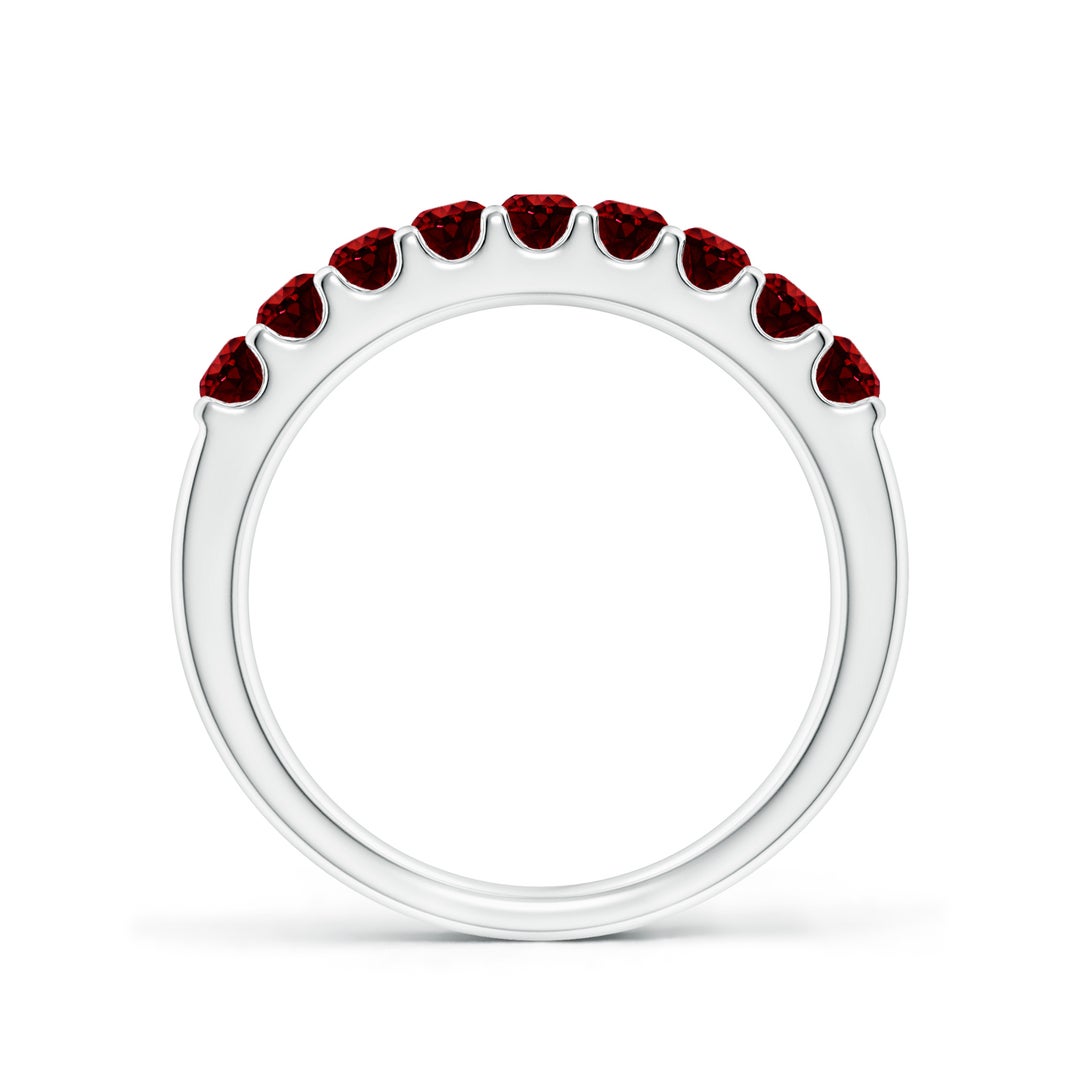 2.5mm AAAA Shared Prong Set Half Eternity Ruby Wedding Band in White Gold - side 3