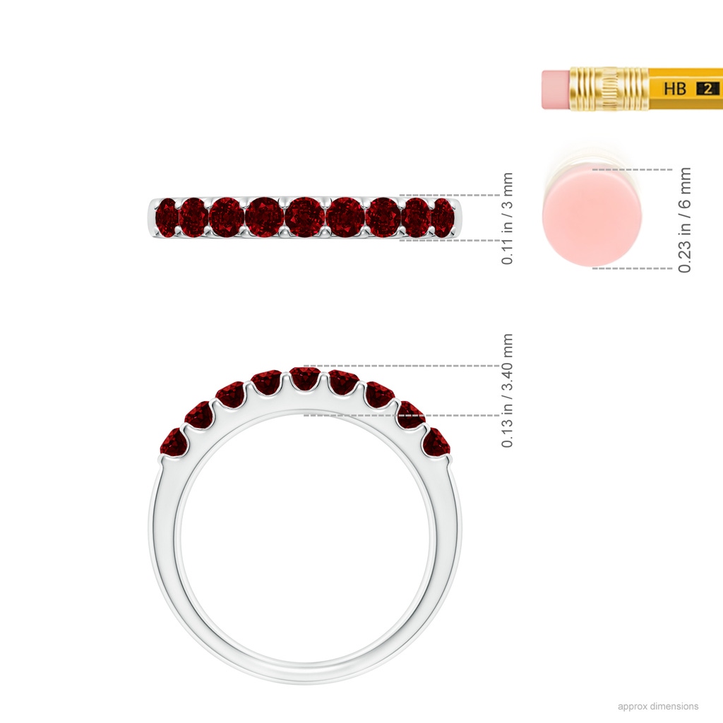 2.5mm AAAA Shared Prong Set Half Eternity Ruby Wedding Band in White Gold ruler