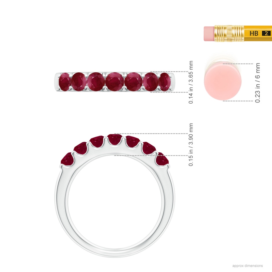 3.1mm A Shared Prong Set Half Eternity Ruby Wedding Band in White Gold ruler