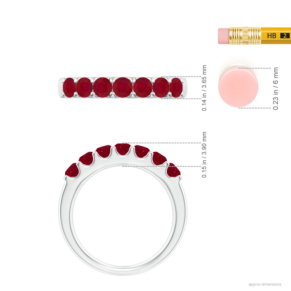 3.1mm AA Shared Prong Set Half Eternity Ruby Wedding Band in White Gold ruler