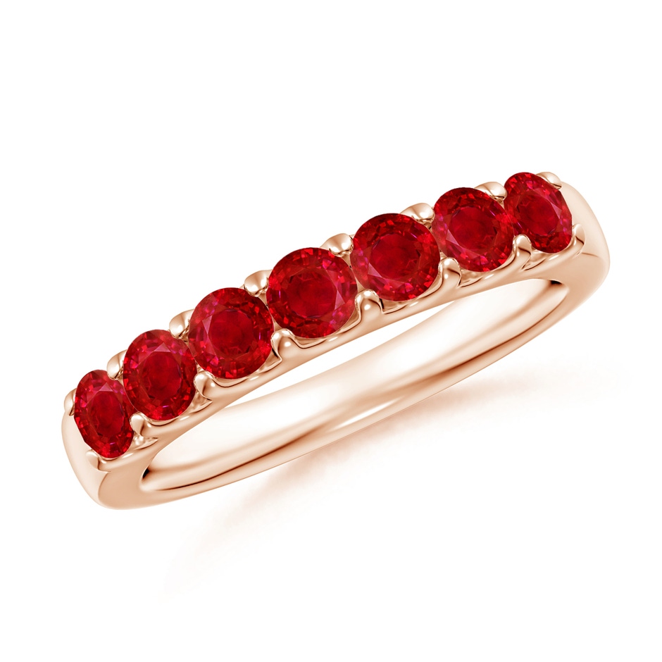 3.1mm AAA Shared Prong Set Half Eternity Ruby Wedding Band in Rose Gold 