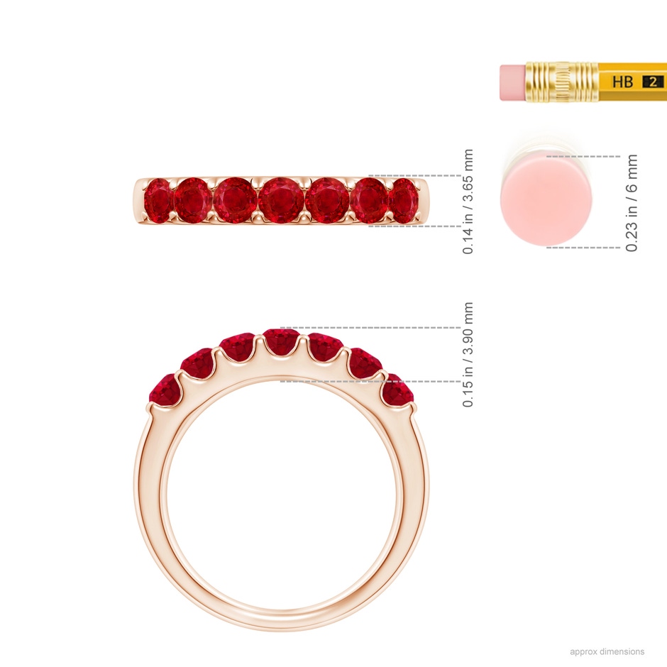 3.1mm AAA Shared Prong Set Half Eternity Ruby Wedding Band in Rose Gold ruler