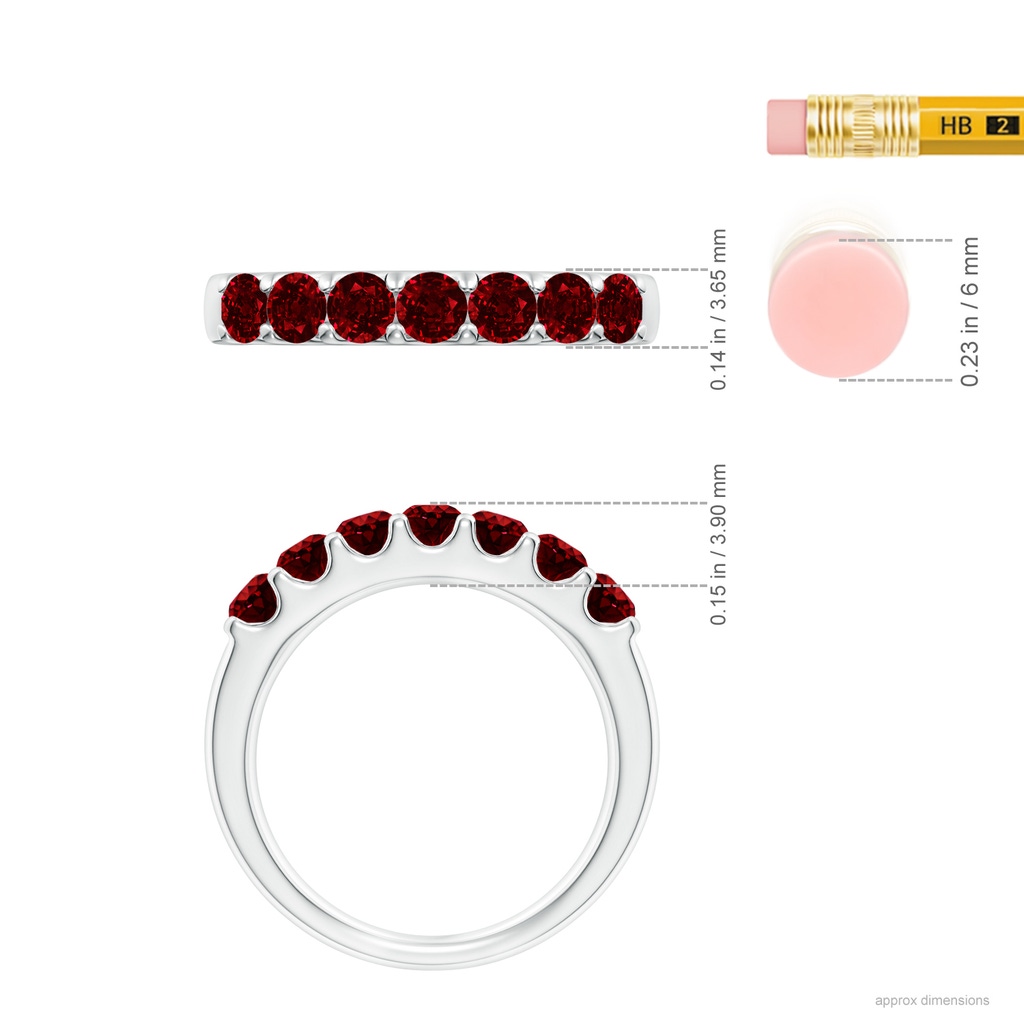 3.1mm AAAA Shared Prong Set Half Eternity Ruby Wedding Band in P950 Platinum ruler