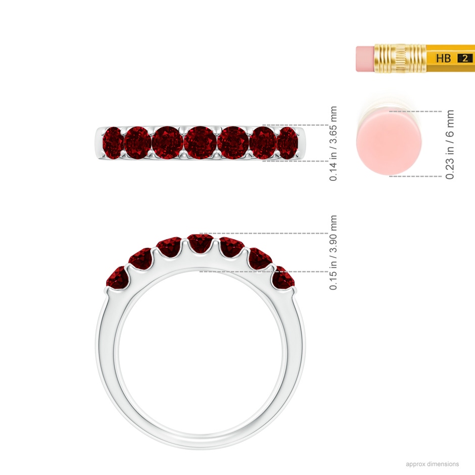 3.1mm AAAA Shared Prong Set Half Eternity Ruby Wedding Band in White Gold ruler