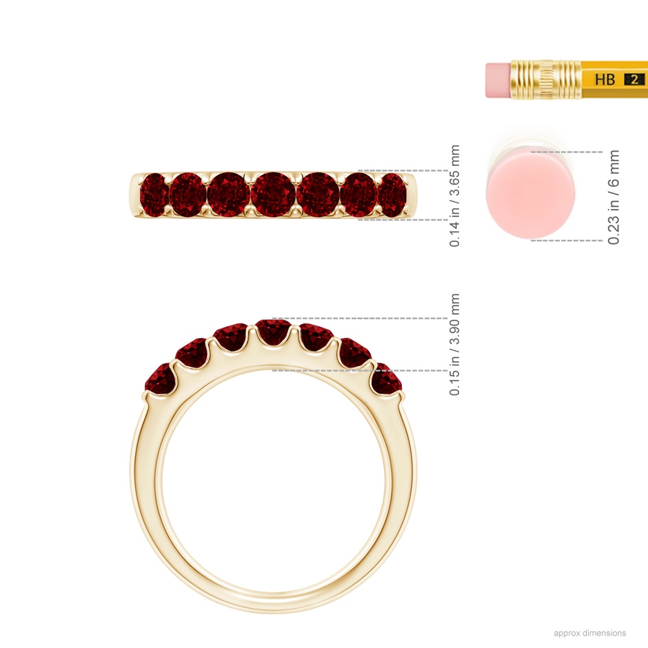 3.1mm AAAA Shared Prong Set Half Eternity Ruby Wedding Band in Yellow Gold ruler