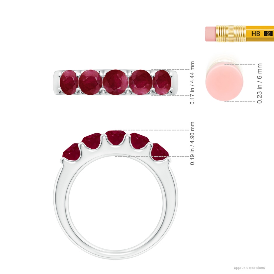 4.2mm A Shared Prong Set Half Eternity Ruby Wedding Band in White Gold ruler
