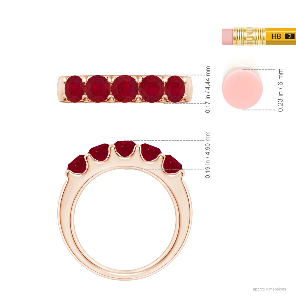 4.2mm AA Shared Prong Set Half Eternity Ruby Wedding Band in Rose Gold ruler