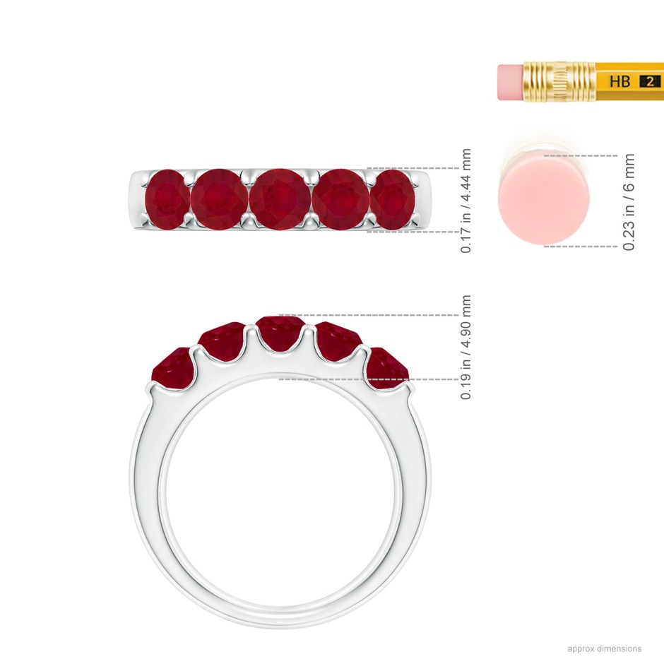 4.2mm AA Shared Prong Set Half Eternity Ruby Wedding Band in White Gold ruler