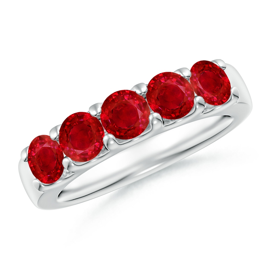 4.2mm AAA Shared Prong Set Half Eternity Ruby Wedding Band in P950 Platinum 