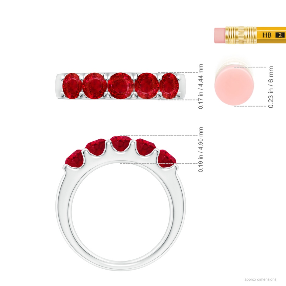 4.2mm AAA Shared Prong Set Half Eternity Ruby Wedding Band in P950 Platinum ruler