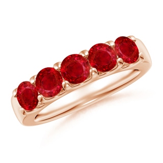 4.2mm AAA Shared Prong Set Half Eternity Ruby Wedding Band in Rose Gold