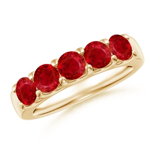 4.2mm AAA Shared Prong Set Half Eternity Ruby Wedding Band in Yellow Gold