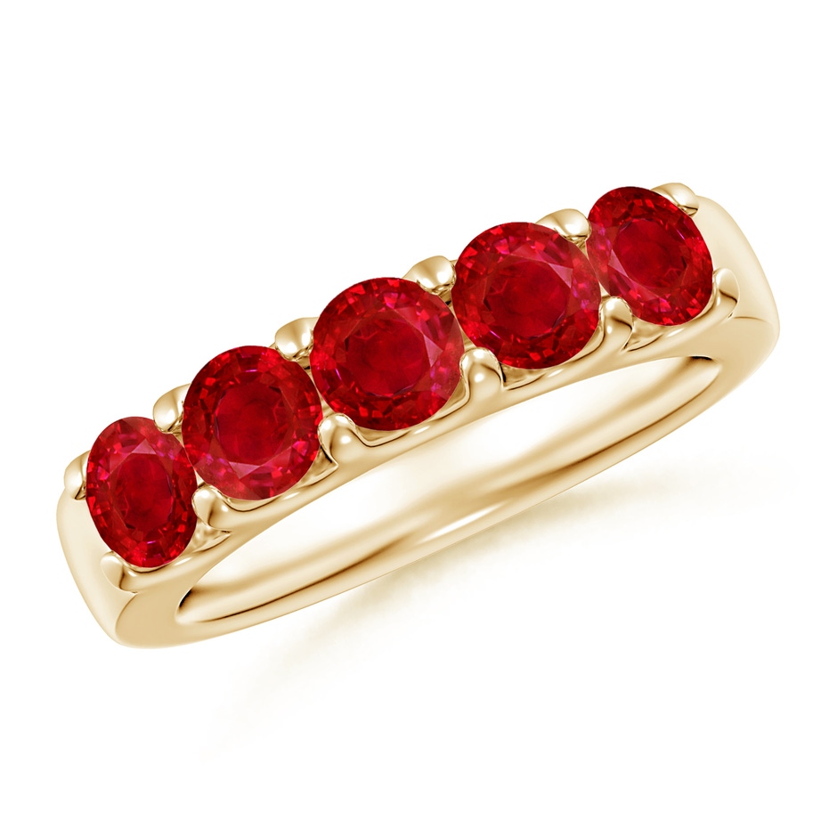 4.2mm AAA Shared Prong Set Half Eternity Ruby Wedding Band in Yellow Gold 