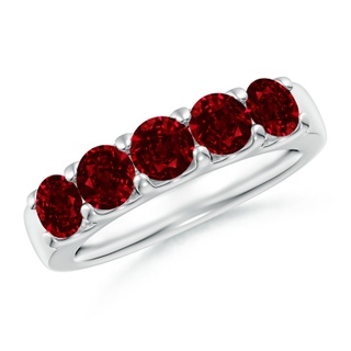 4.2mm AAAA Shared Prong Set Half Eternity Ruby Wedding Band in 10K White Gold
