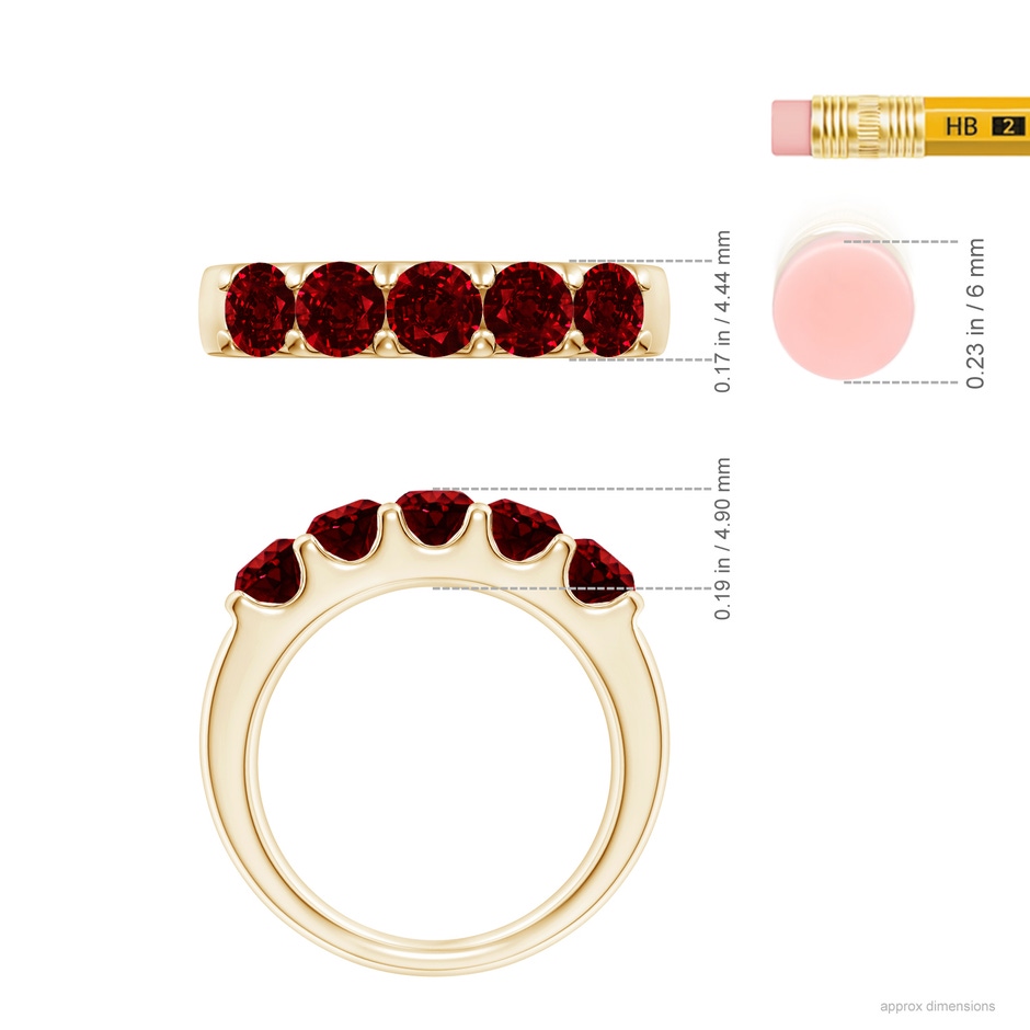 4.2mm AAAA Shared Prong Set Half Eternity Ruby Wedding Band in Yellow Gold ruler