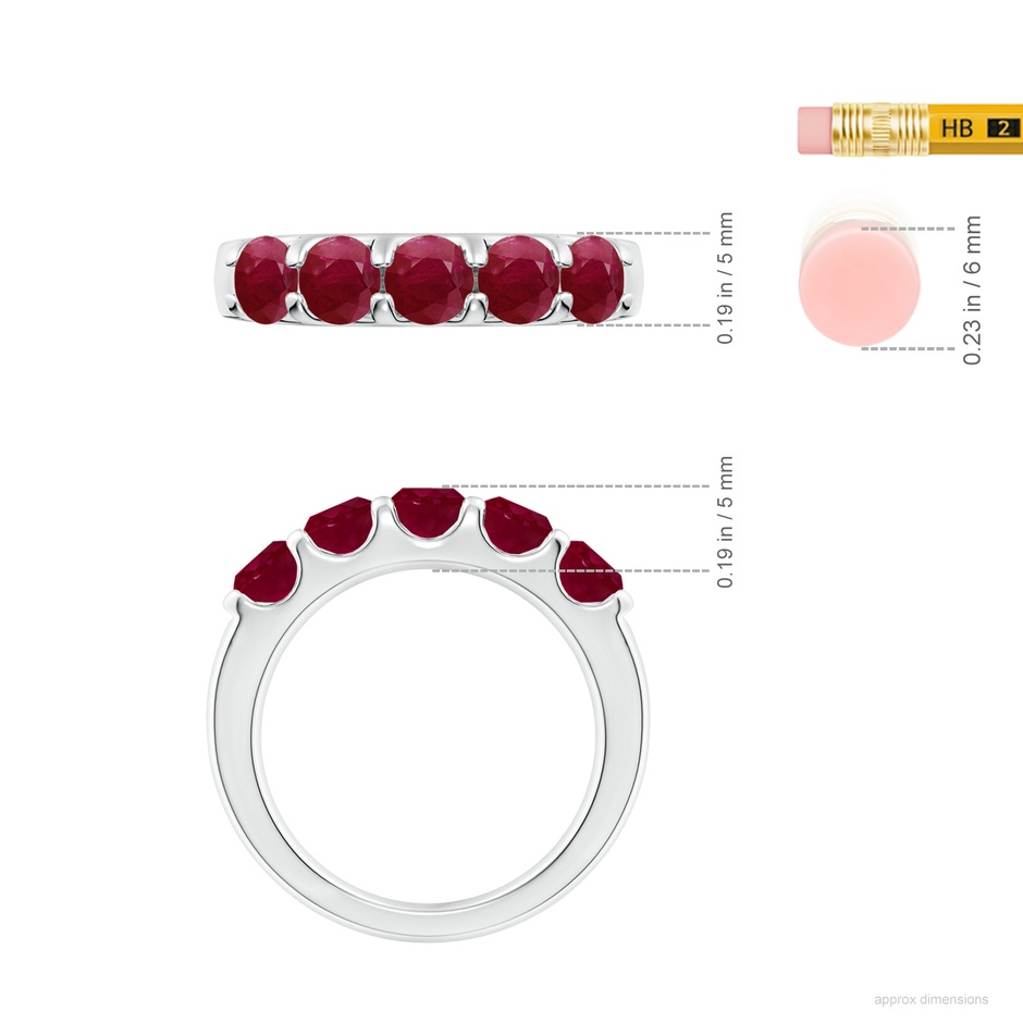 4.5mm A Shared Prong Set Half Eternity Ruby Wedding Band in P950 Platinum ruler