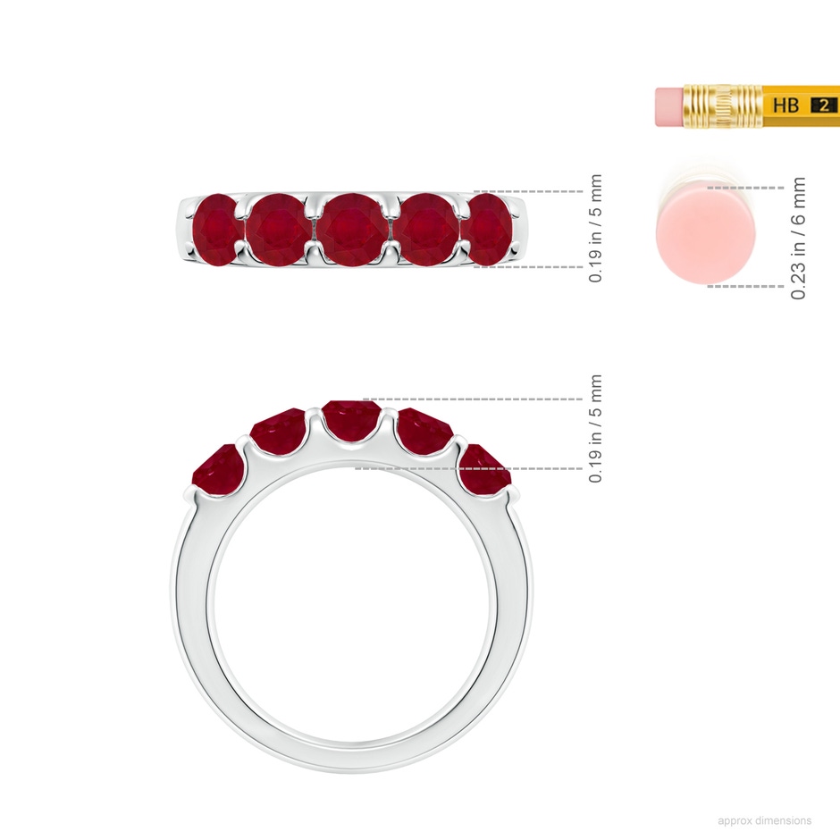 4.5mm AA Shared Prong Set Half Eternity Ruby Wedding Band in White Gold ruler