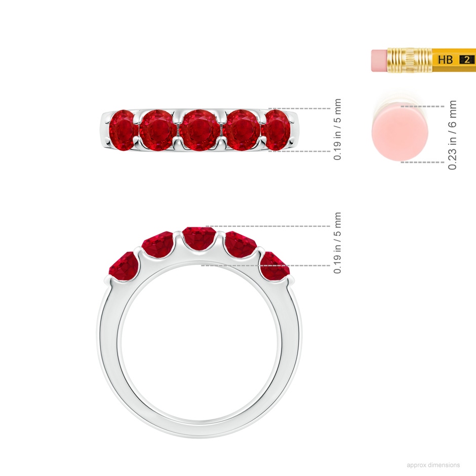 4.5mm AAA Shared Prong Set Half Eternity Ruby Wedding Band in P950 Platinum ruler