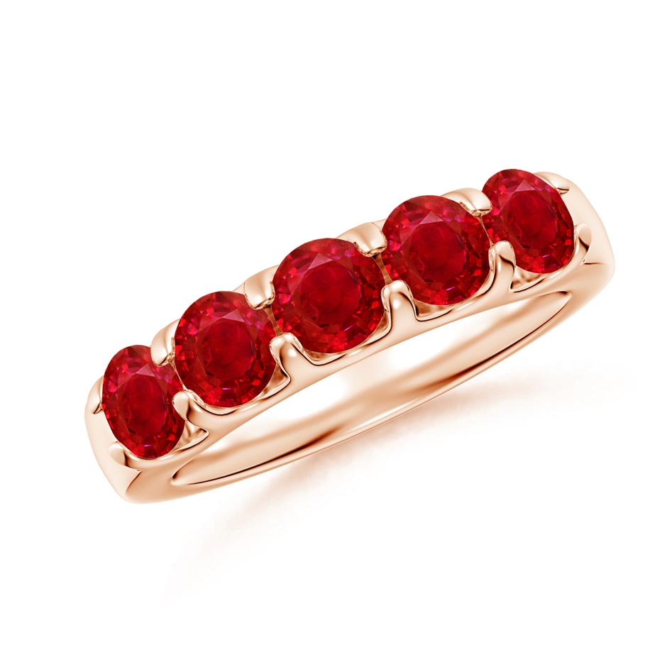 4.5mm AAA Shared Prong Set Half Eternity Ruby Wedding Band in Rose Gold 