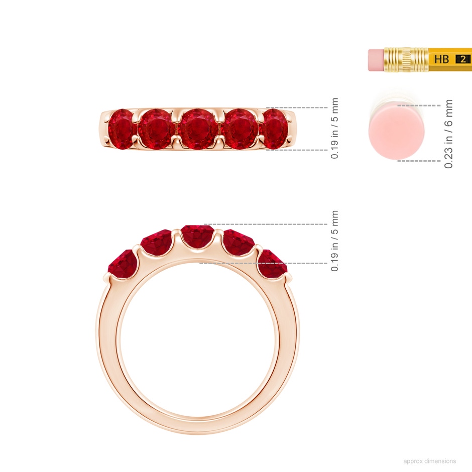 4.5mm AAA Shared Prong Set Half Eternity Ruby Wedding Band in Rose Gold ruler