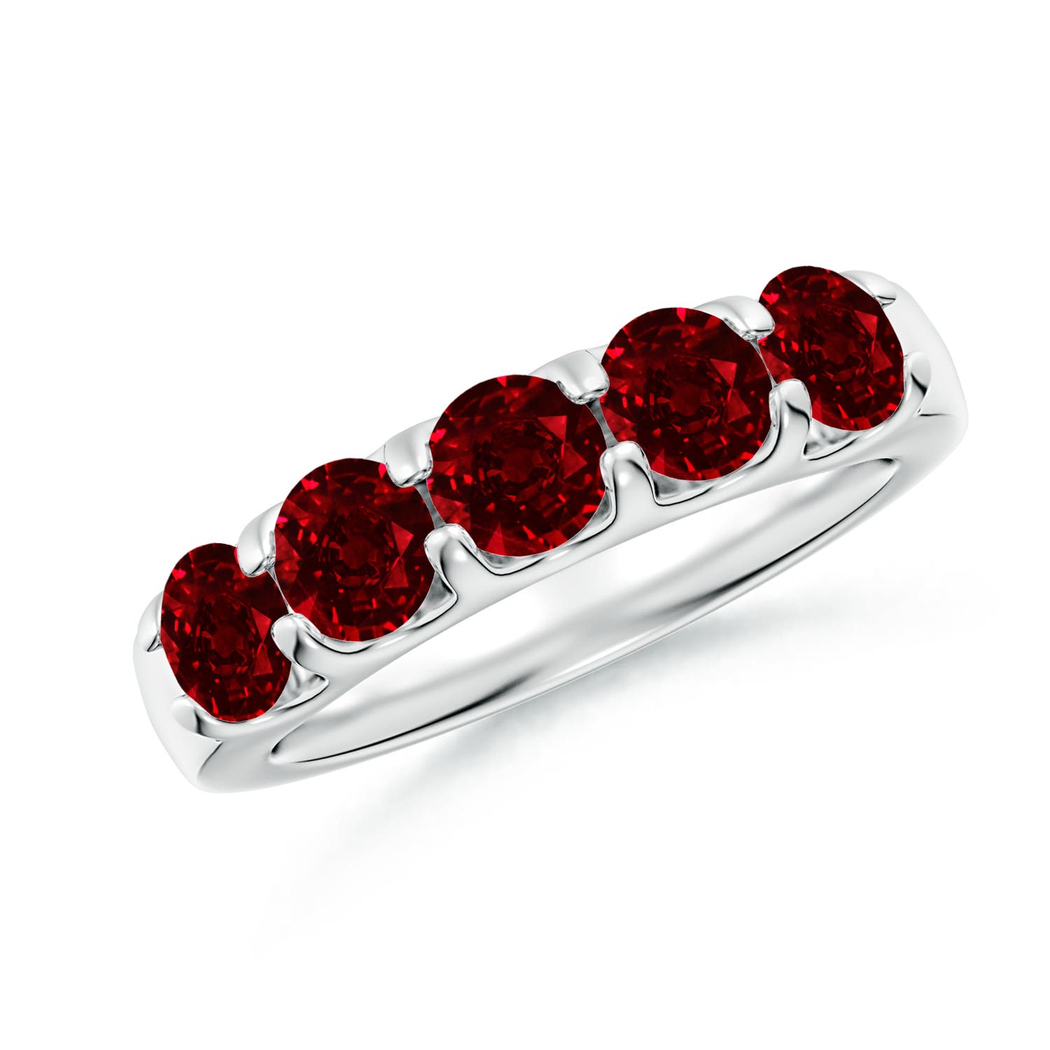 4.5mm AAAA Shared Prong Set Half Eternity Ruby Wedding Band in White Gold