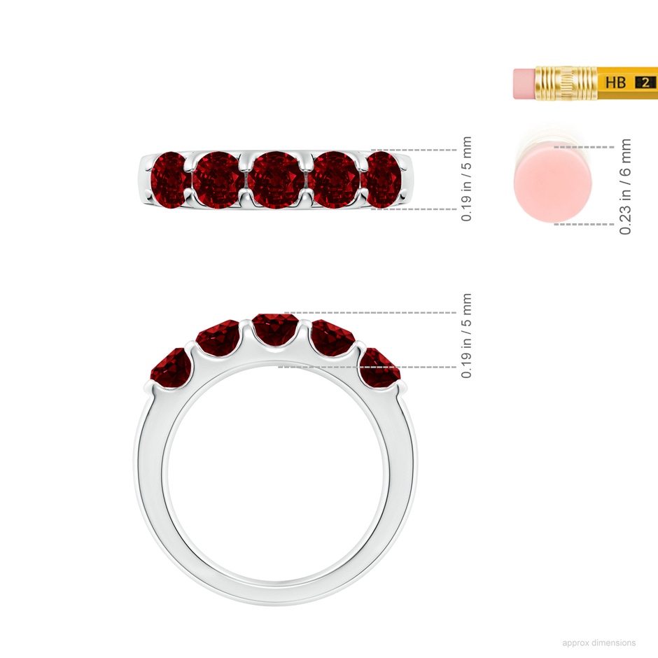 4.5mm AAAA Shared Prong Set Half Eternity Ruby Wedding Band in White Gold ruler