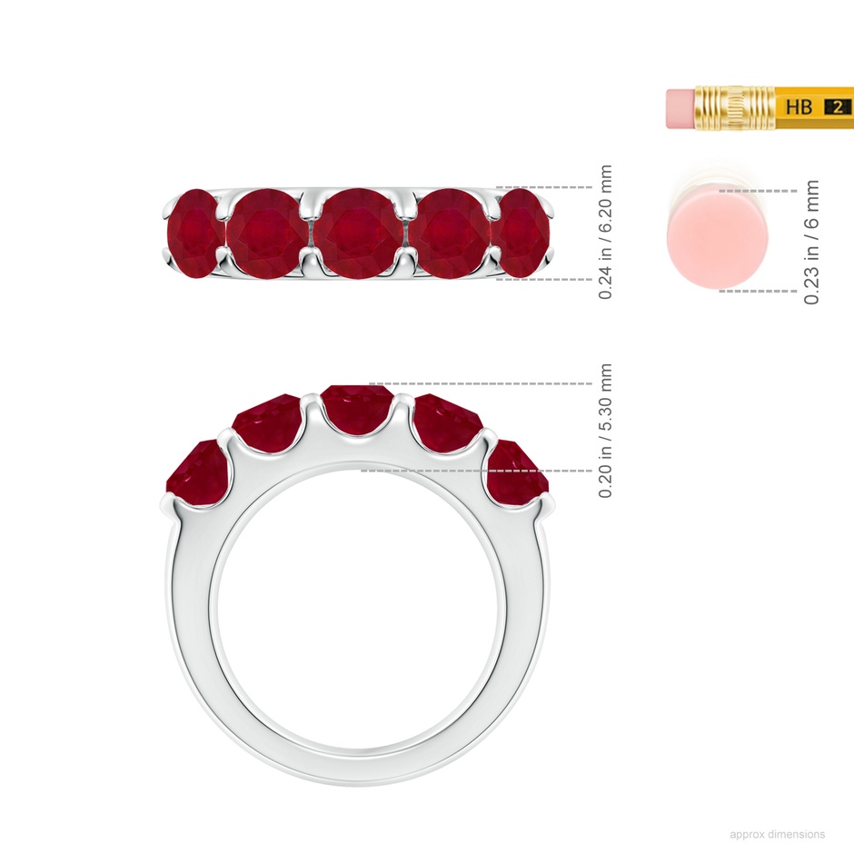 5.5mm AA Shared Prong Set Half Eternity Ruby Wedding Band in White Gold ruler