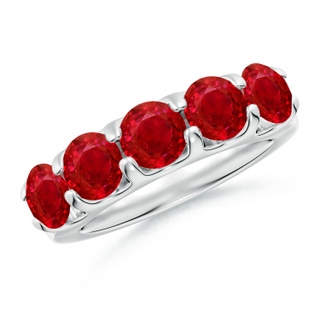 5.5mm AAA Shared Prong Set Half Eternity Ruby Wedding Band in P950 Platinum