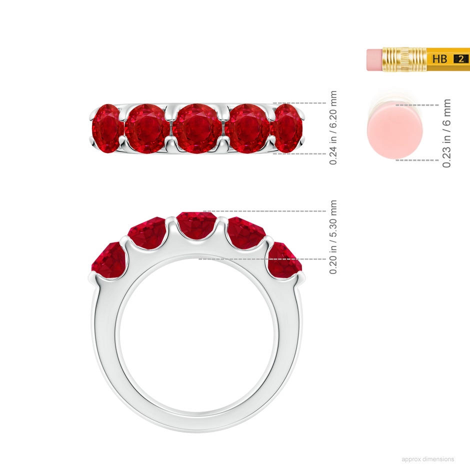 5.5mm AAA Shared Prong Set Half Eternity Ruby Wedding Band in White Gold ruler