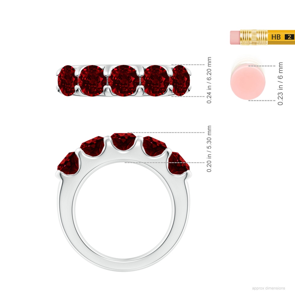 5.5mm AAAA Shared Prong Set Half Eternity Ruby Wedding Band in White Gold ruler