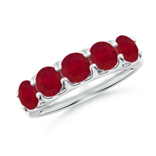 5mm AA Shared Prong Set Half Eternity Ruby Wedding Band in White Gold