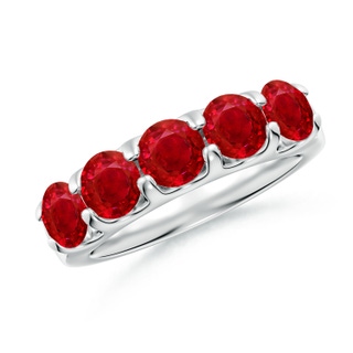 5mm AAA Shared Prong Set Half Eternity Ruby Wedding Band in P950 Platinum