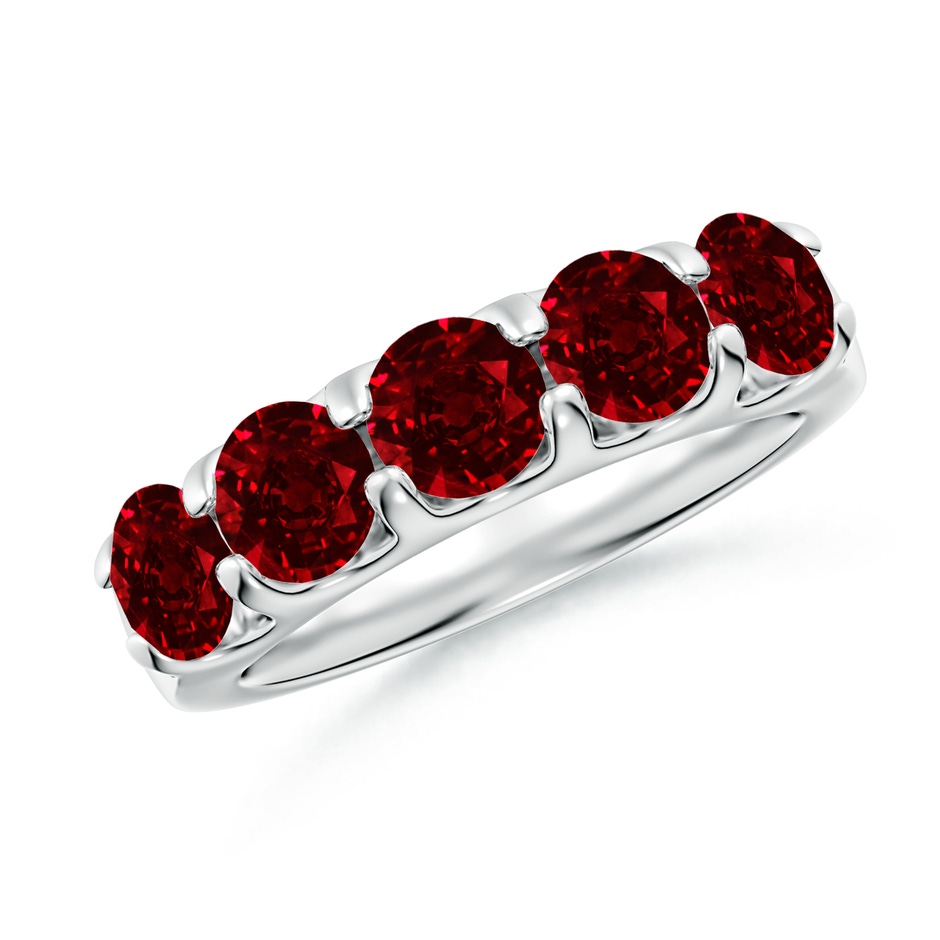 5mm AAAA Shared Prong Set Half Eternity Ruby Wedding Band in White Gold 