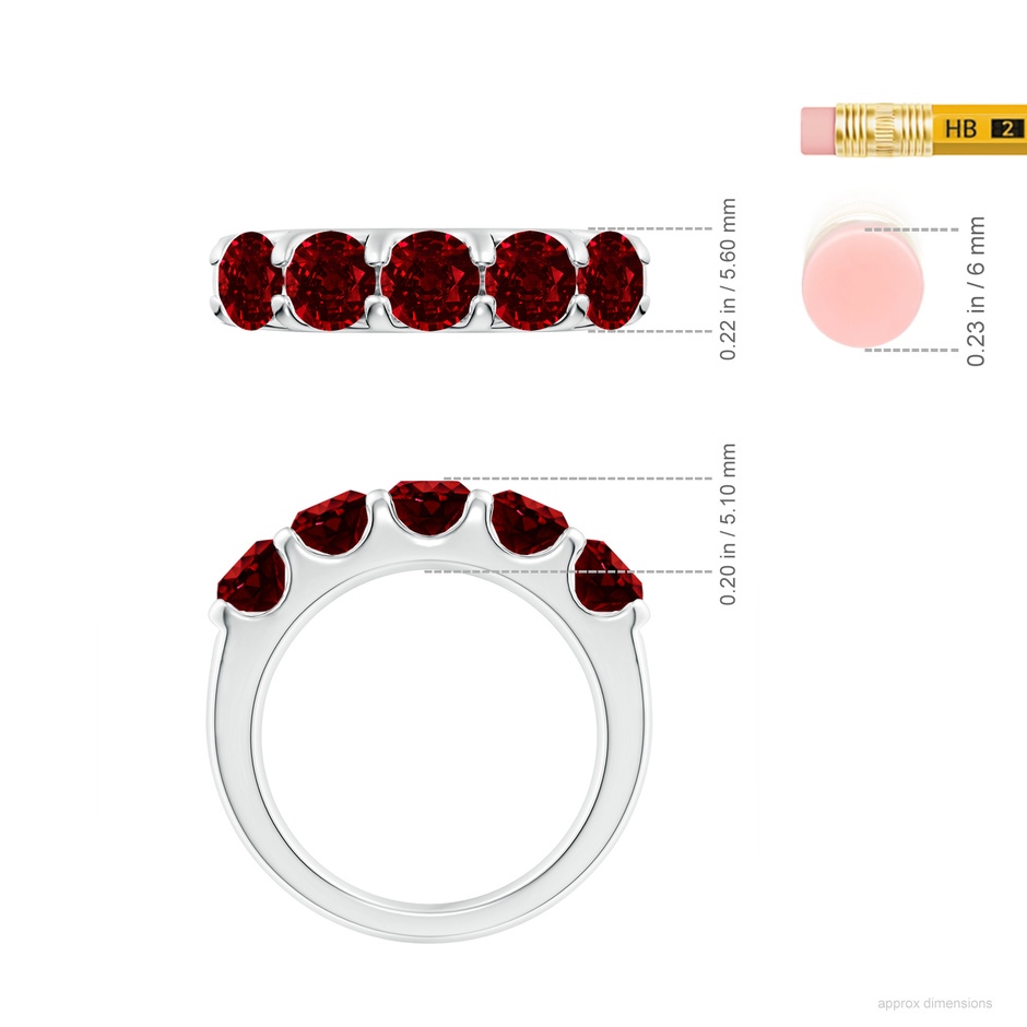 5mm AAAA Shared Prong Set Half Eternity Ruby Wedding Band in White Gold ruler