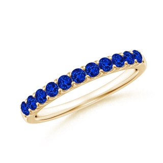 2.1mm AAAA Shared Prong Set Half Eternity Sapphire Wedding Band in Yellow Gold