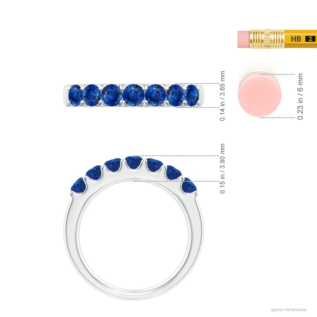 3.1mm AAA Shared Prong Set Half Eternity Sapphire Wedding Band in White Gold - ruler