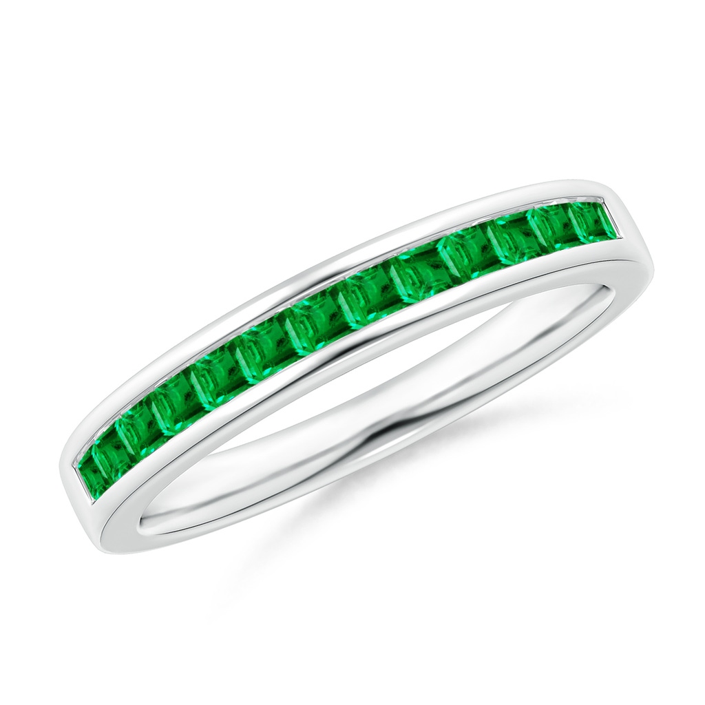 1.8mm AAA Channel Set Square Emerald Half Eternity Band in White Gold 