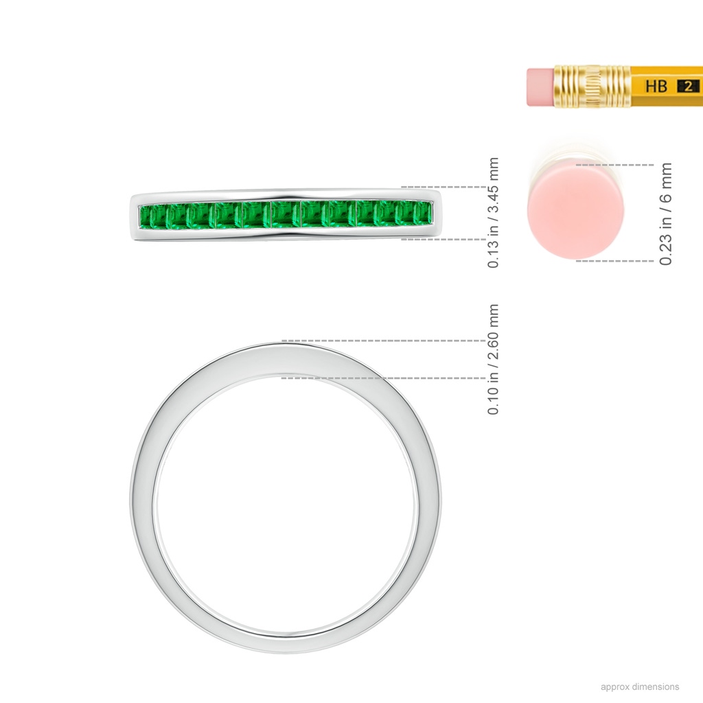 1.8mm AAA Channel Set Square Emerald Half Eternity Band in White Gold Ruler